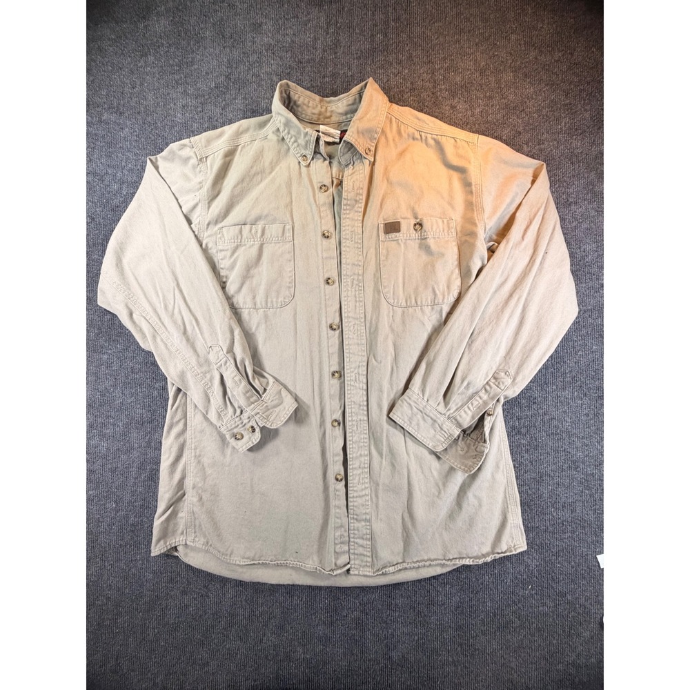 Wrangler RIGGS Workwear Mens XLT Khaki Cotton Button Down Shirt 103W501 Long Slv